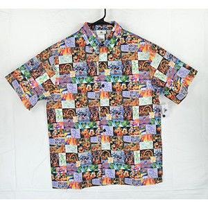 DISNEY Men's Mickey and Friends Collage Short Sleeve Button Shirt Size M